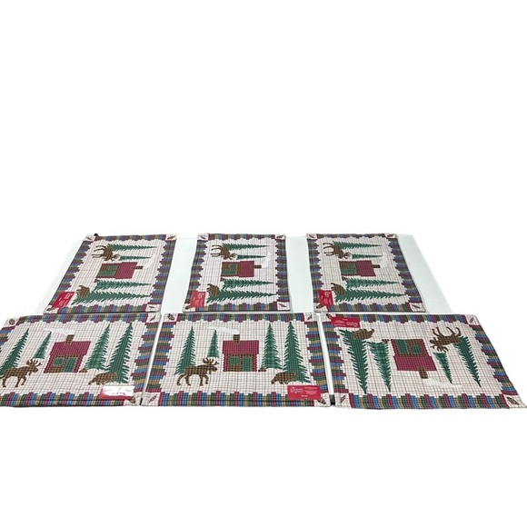 Make The Season Bright Set Of 6 Red & Green Placemats 18x14 Christmas Winter NWT - Picture 4 of 11